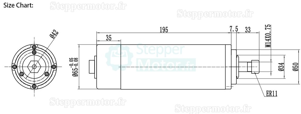 Moteur de broche cnc refroidi par air Handi JGF-65A-0.8KW 110V/220/V 800W 24000 tr/min, pince ER11 pour machine de gravure CNC
